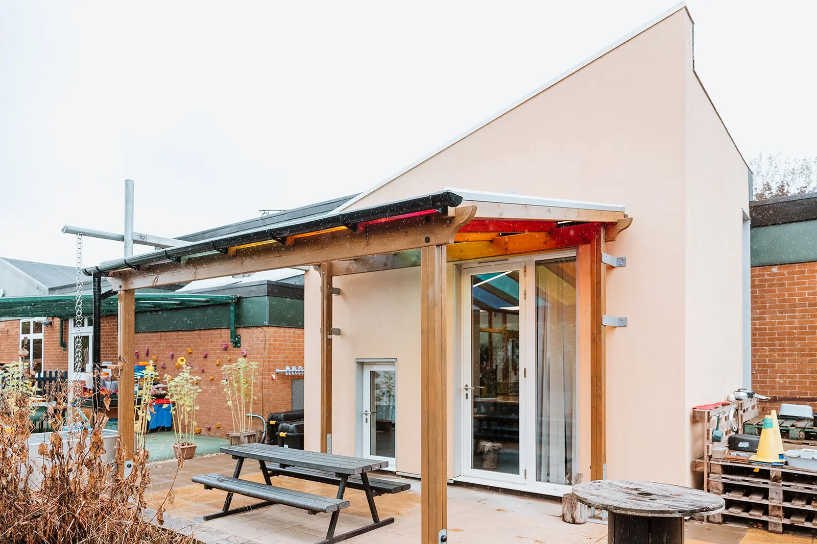 Exterior canopy front - Longden school - Classroom extension