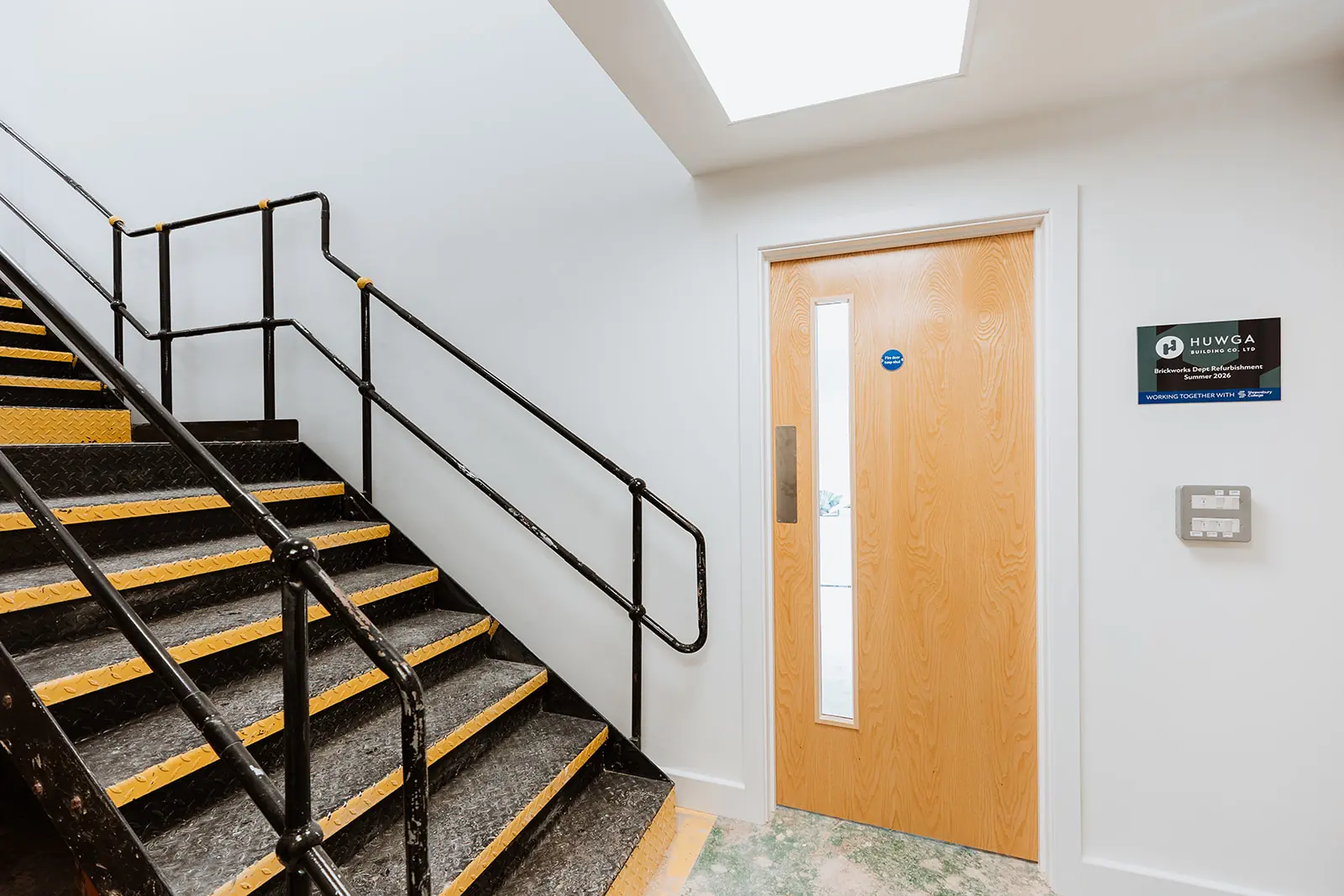 Stairs and plaque - Shrewsbury Colleges Group - Full internal fit out
