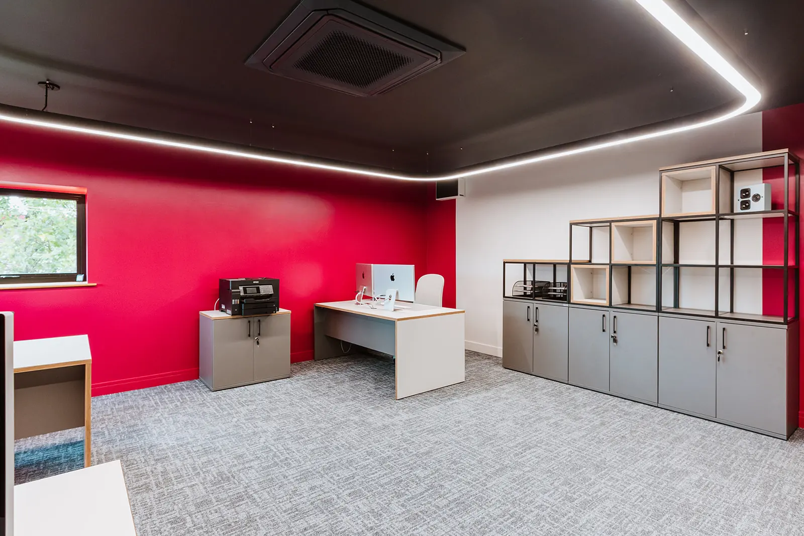 Office desk and shelving - SMC Custom installs - Mezzanine offices