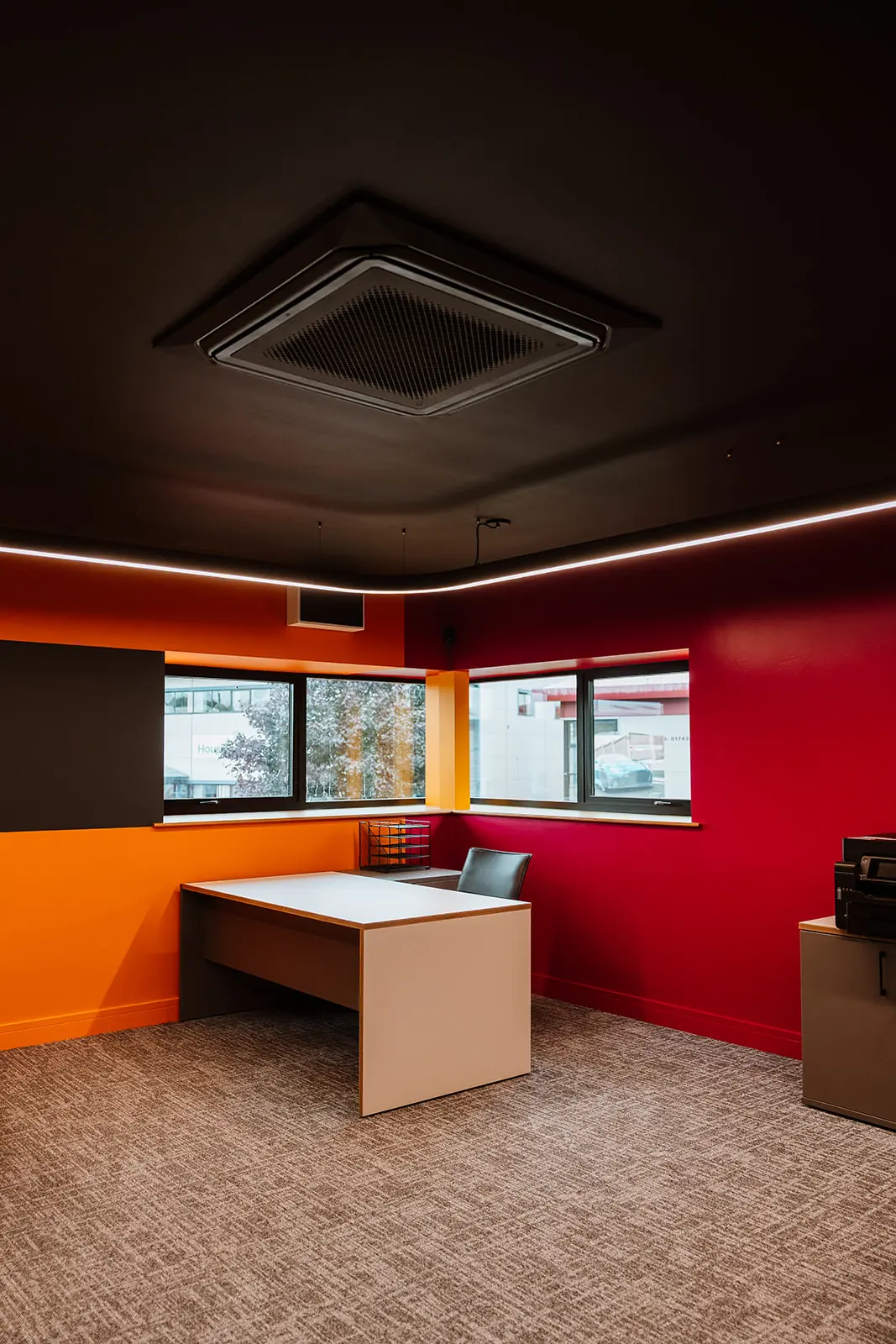 Office ceiling and windows - SMC Custom installs - Mezzanine offices