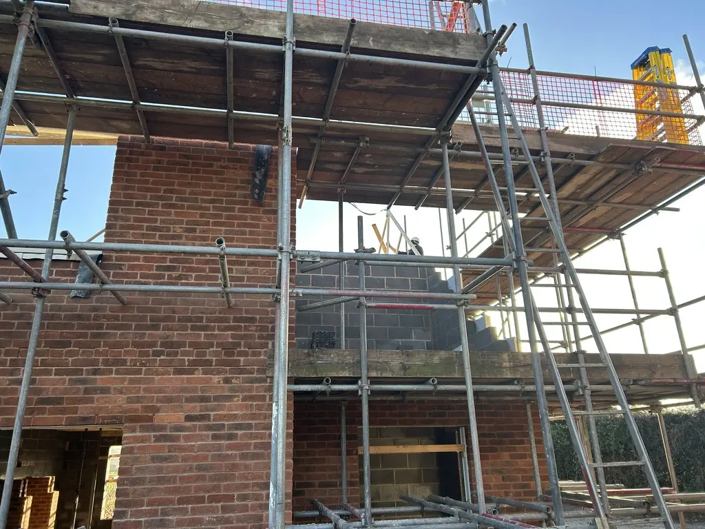 Brickwork and scaffold - Ashfield - 4-bed detached new build, Church Stretton