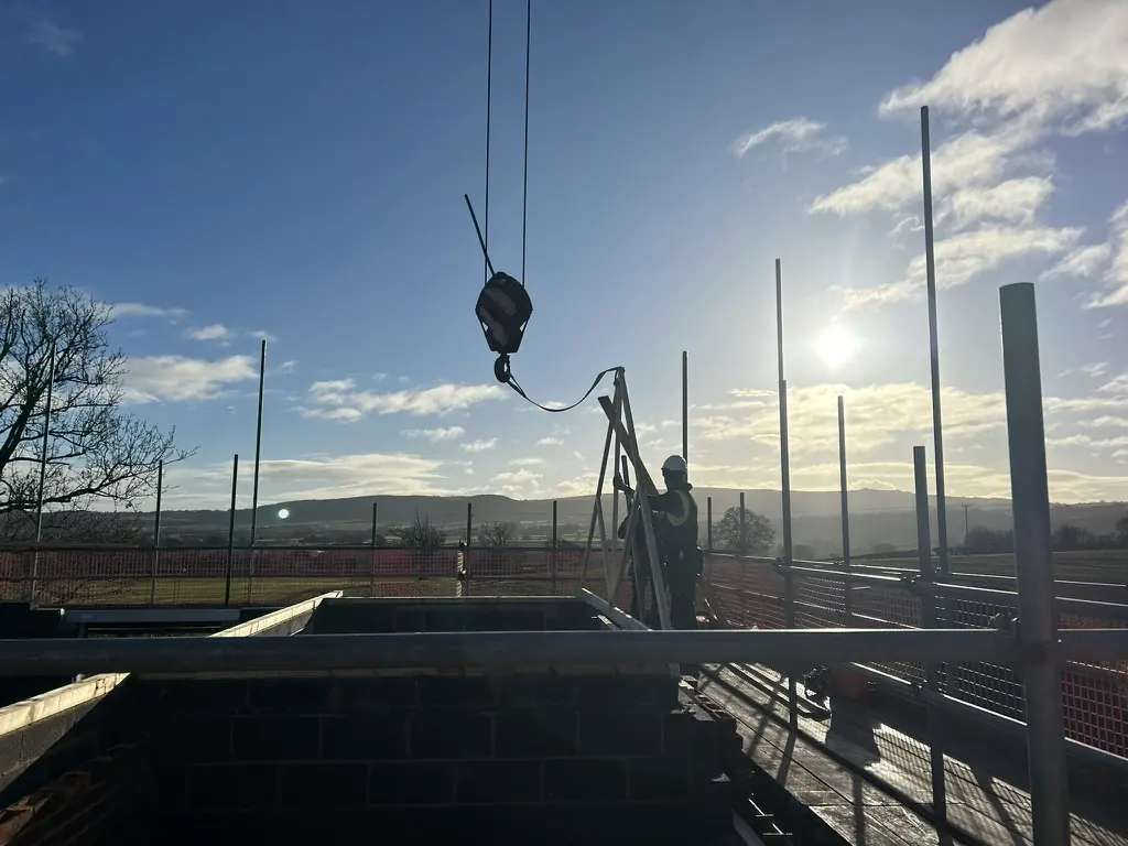 Crane lift at roof level - Ashfield - 4-bed detached new build, Church Stretton