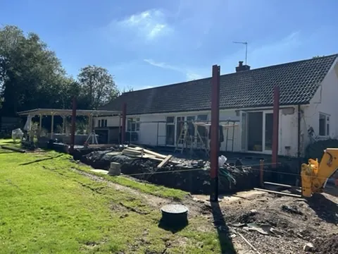 Steel posts up - Kitchen extension - A Kitchen extension in Lyth Hill