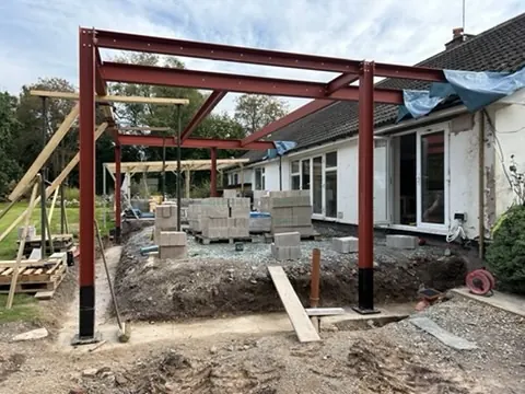 Steel frame up - Kitchen extension - A Kitchen extension in Lyth Hill