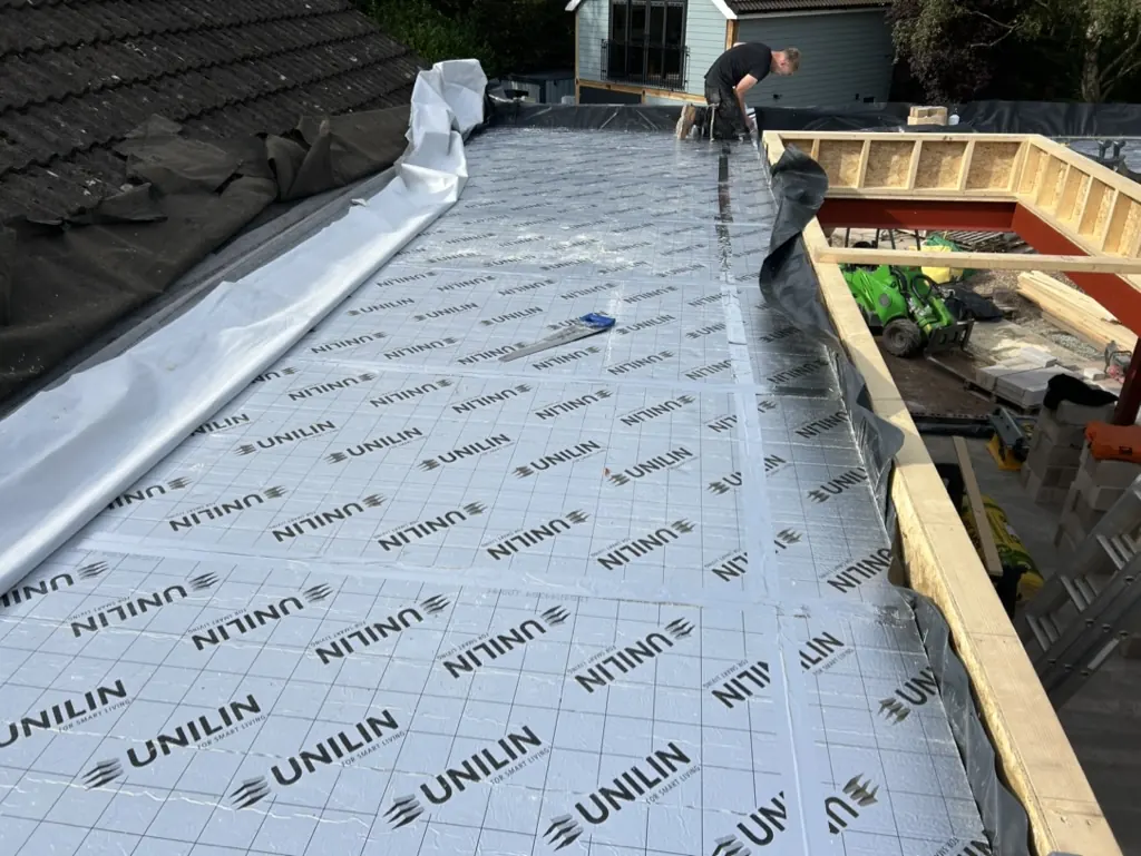 Roof insulation being laid - Kitchen extension - A Kitchen extension in Lyth Hill