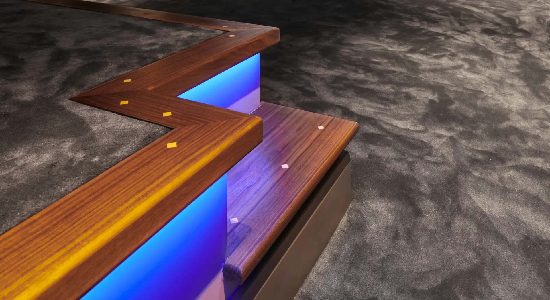 Walnut step detail - Cinema Room - Private cinema room in Newport
