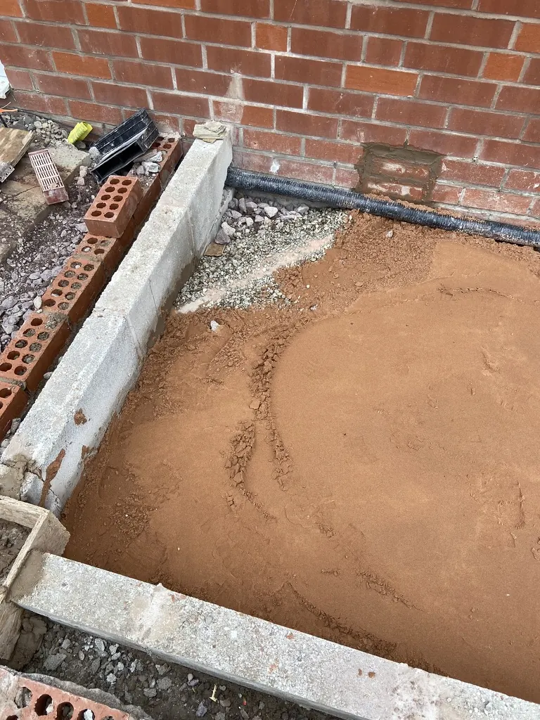 Sand blinding corner - Rear extension - New kitchen + living space in Harmer Hill
