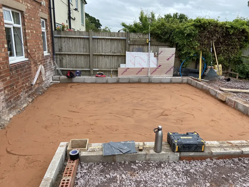 Sand blinding footprint - Rear extension - New kitchen + living space in Harmer Hill