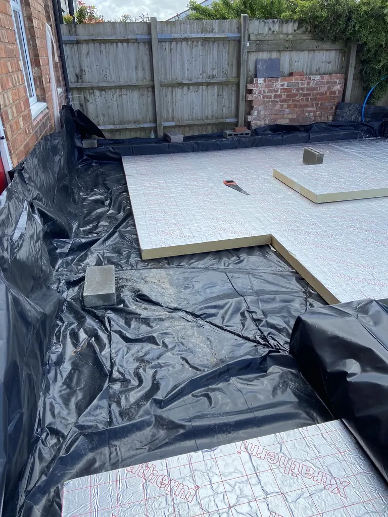 Floor membrane and insulation - Rear extension - New kitchen + living space in Harmer Hill