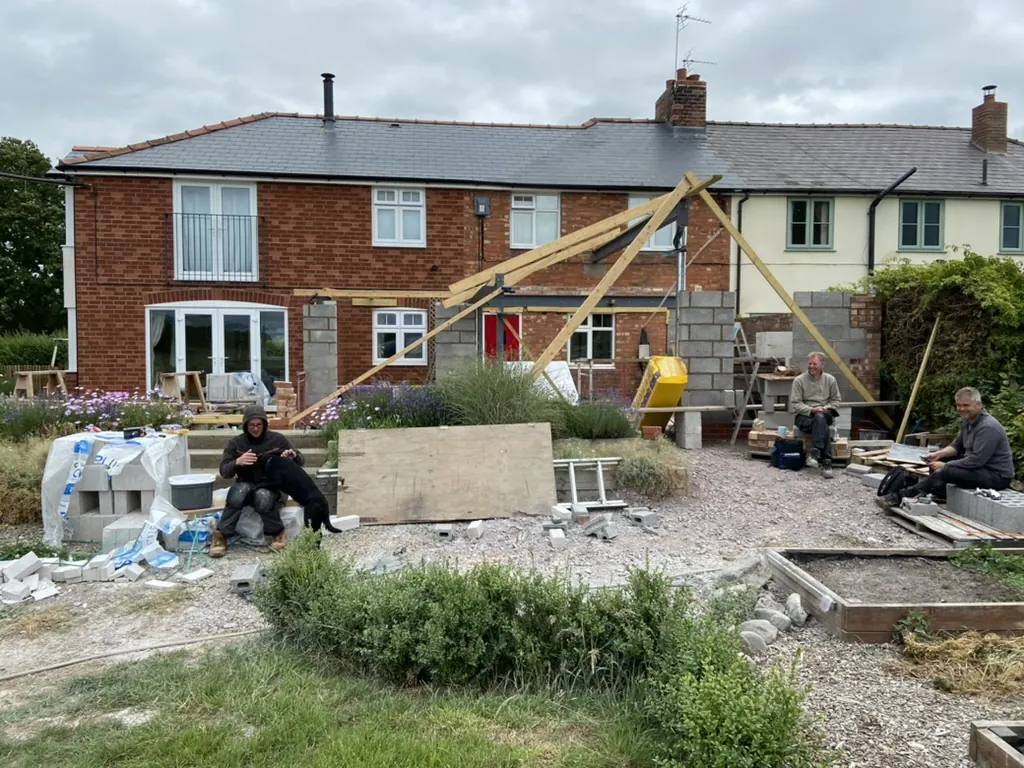 Roof timbers going up - Rear extension - New kitchen + living space in Harmer Hill