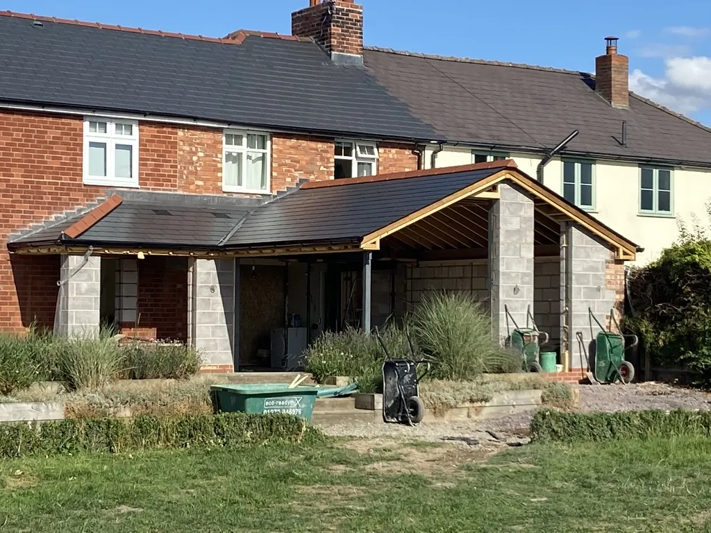 Roof on closer - Rear extension - New kitchen + living space in Harmer Hill