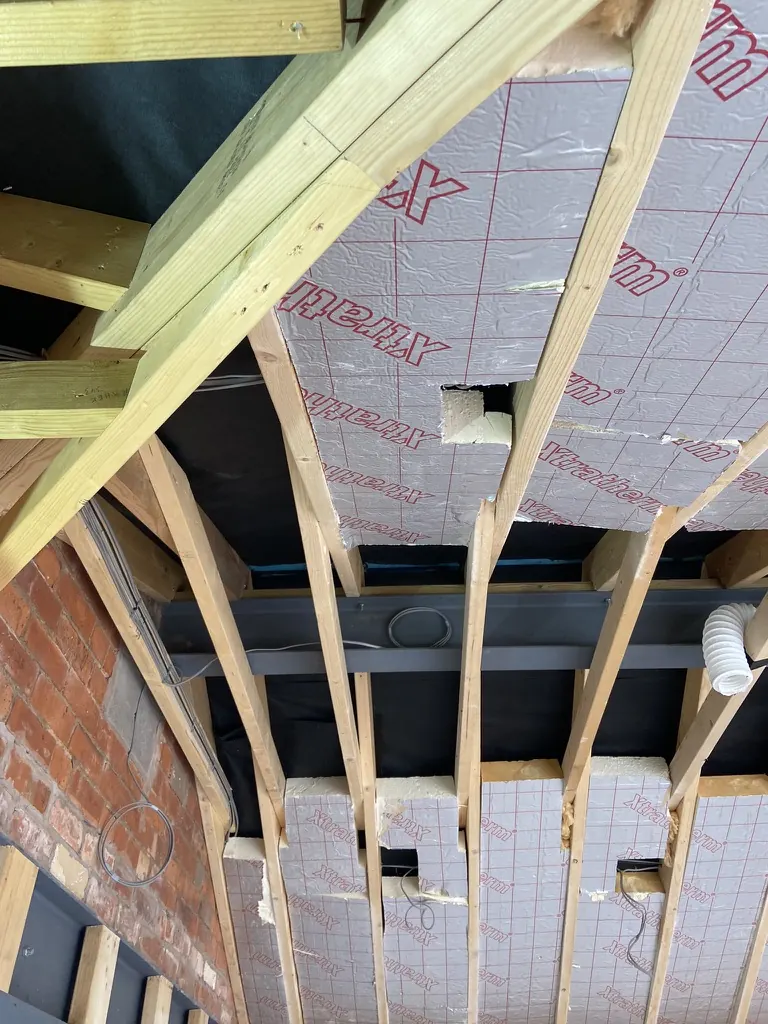 Roof insulation between rafters - Rear extension - New kitchen + living space in Harmer Hill